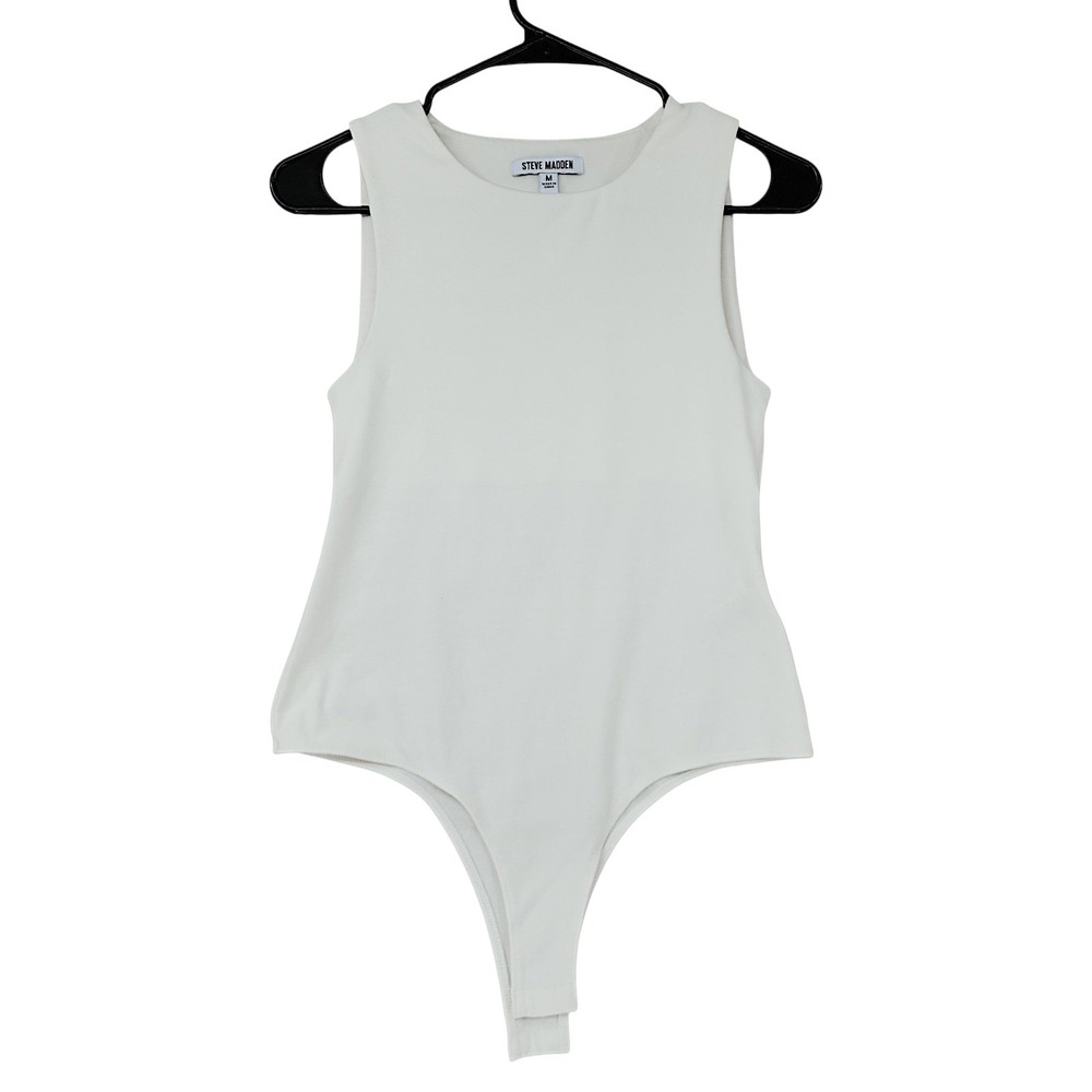 Steve Madden Bodysuit M Women White‎ Sleeveless Crew Neck Basic Minimalist